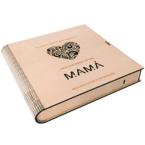 nagu® ES- Álbum Recuerdos del Embarazo, caja en forma de libro de madera para embarazadas, para guardar fotos y recuerdo, un bonito regalo para futuras mamás