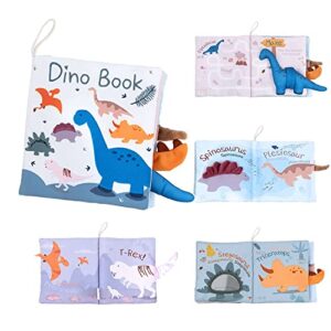 Richgv Libro Activity Bebé, Libro Texturas Bebe, con Muñequito del Diplodocus y los Colas de Dinosaurio, Libro de Tela Suave Libro Sensorial Juguete para Bebé Recién Nacido