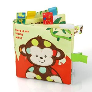 Vicloon Libros de Tela para Bebés,Libros Blandos para Bebé,Libro de Tela de Juguetes Aprendizaje y Educativo (mono)
